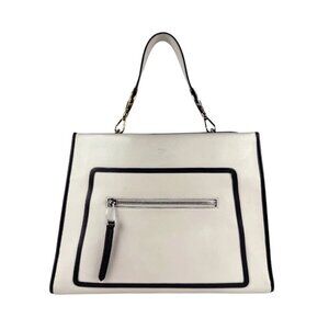 Auth FENDI Handbag Shoulder Bag Off White/Black Leather
